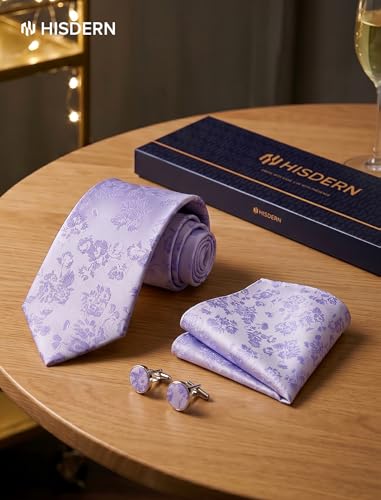 Image of HISDERN Ties for Men Paisley Tie and Pocket Square Cufflinks Set Formal Classic Floral Necktie Handkerchief Wedding Party