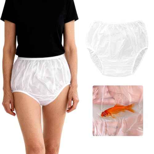 Florith Adult Waterproof Diaper Covers 2 Pack Reusable Washable Plastic Rubber Pants for Elderly Incontinence White Size L Soft Comfortable Underwear for Home Travel & Daily Use