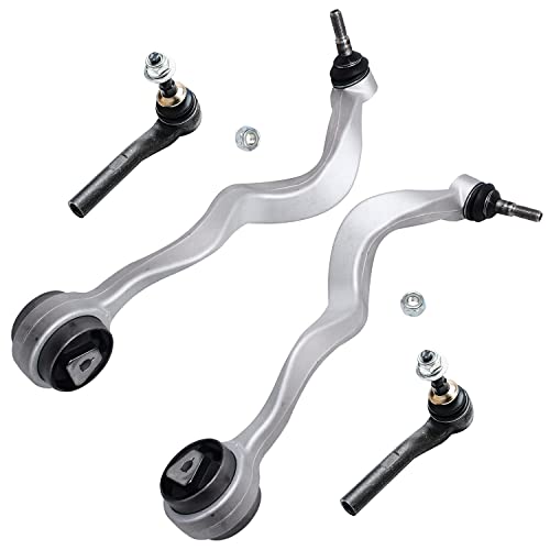 Image of Detroit Axle - 4pc Front End Control Arms Kit for BMW 525i 530i 550i 545i 535i M5 528i 2 Lower Forward Control Arms w /Ball Joints 2 Outer Tie Rod End Links Replacement