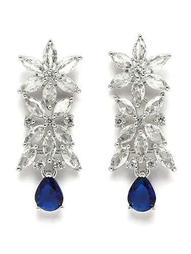 Image of Karatcart Elegant Silver Plated Blue American Diamond Necklace Set for Women
