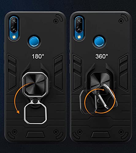 Image of Pikkme D5 Tough Armor Bumper Back Cover Case for Honor P20 Lite |Ring Holder & Kickstand in-Built (Black)