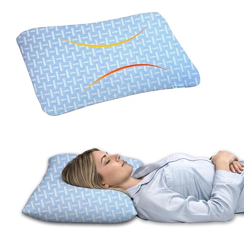 Image of Ergonomic Neck Support Pillow, Contour Memory Foam Cervical Design, 55 x 38 x 10 cm, 220 GSM Jacquard Weave Cover, Sky Geometric Pattern, Support for Aligned Spine and Better Sleep