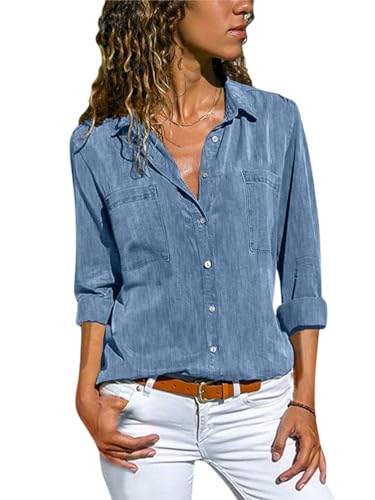 Design: camicia da donna in jeans camicetta da donna western camicetta a tunica da donna a maniche lunghe con bottone.