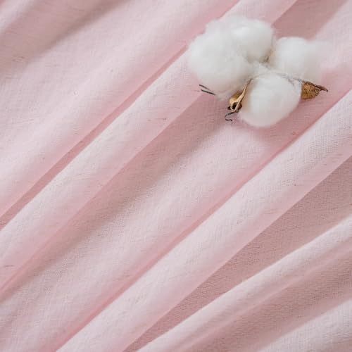 Image of FMFUNCTEX Linen Sheer Curtains for Bedroom, Pink Curtains 96 inches Long for Living Room, Blush Pink Farmhouse French Flax Blend Window Draperies, Rod Pocket 2 Panels Set