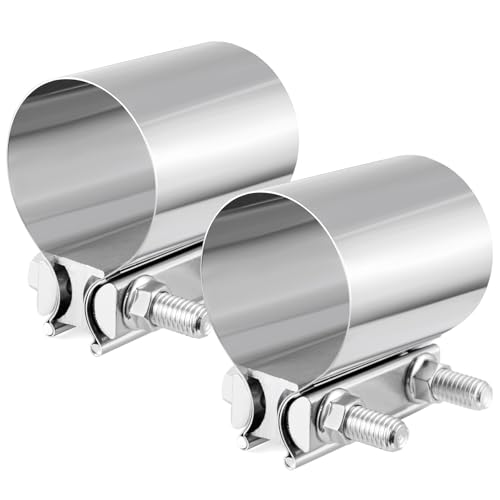 GaRhomxy 2.5 Exhaust Clamp 304 Stainless Steel Heavy-Duty Lap Joint Band Clamp Used for Mufflers Catalytic Converters Exhaust Pipes (2 Pack)