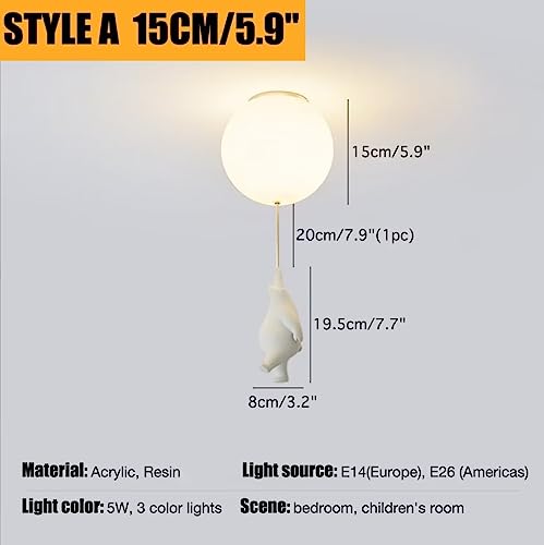 Kreatywna lampa sufitowa LED w kształcie balonowego niedźwiedzia polarnego - urocza oprawa oświetleniowa do pokoju dziecięcego, dekoracja pokoju dziecięcego, zabawne rozwiązanie oświetleniowe