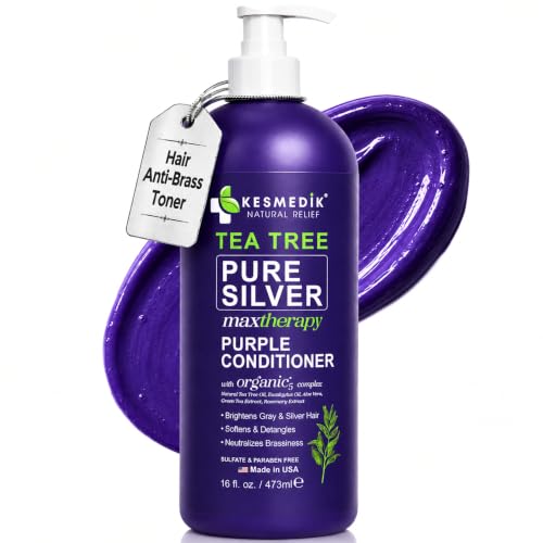 Image of KESMEDIK Tea Tree Purple Conditioner for Blonde, Silver & Gray Hair, Anti-Brass Toning & Brightening, Refreshes, Hydrates and Detangles Hair & Scalp, Sulfate-Free Botanical Formula, 16 Fl Oz