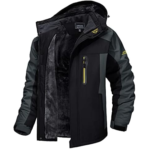 MAGCOMSEN Waterproof Jacket Mens Warm Fleece Jackets Winter Hiking Jacket Men Windproof Outdoor Climbing Rain Coat Hoodies Black Cover