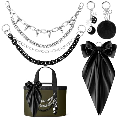 5 Pcs Tote Bag Accessories Set for Women Punk Bag Charms Decorative Bow Chain Charms & Lucky 8 Ball Keychain Charms Compatible with Camino 20/35/50 Carryall Beach Tote Bags