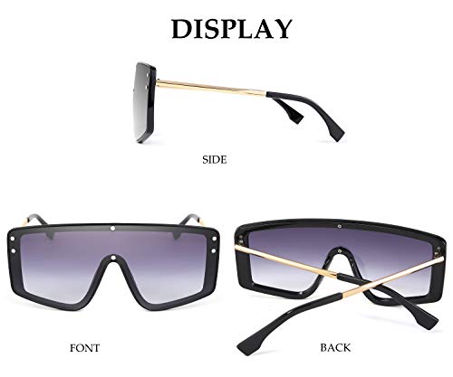 FEISEDY Stylish Oversized Siamese Lens Sunglasses Shield One Piece Metal Square Frame for Men and Women B26572