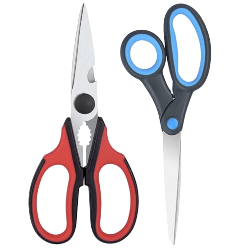 Left Handed Scissors and Kitchen Shears, Lefty Stainless Steel Sharp Blade Soft Comfort-Grip Handles Scissors, 2-Pack