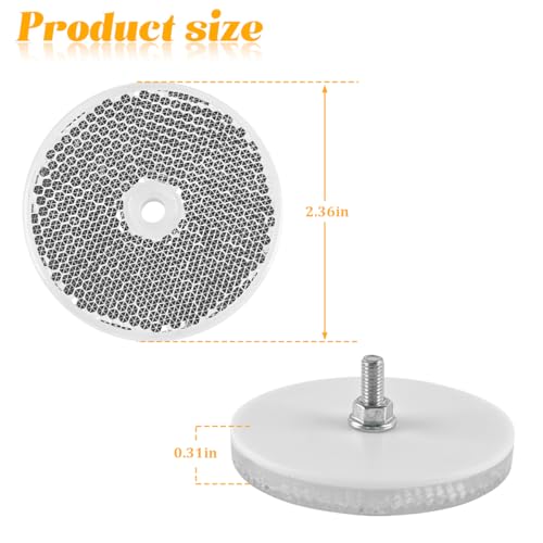 Image of Car Front Round Reflector, 16PCS 2.36 inch Safety Vehicle Reflectors with Center Mounting Holes & Screws, Reflective Marker for Driveaway Fence Gate Post, Universal for Truck Sedan SUV (White)