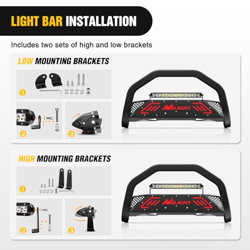 Nilight Bull Bar with Light Bar&License Plate Hole for 2009-2018 Dodge Ram 1500&2019-2024 RAM 1500 Classic (Exl Rebel Sport) Truck Brush Guard Front Bumper Push Bar w/Grille Skid Plate Light Mount by Nilight - Image 5