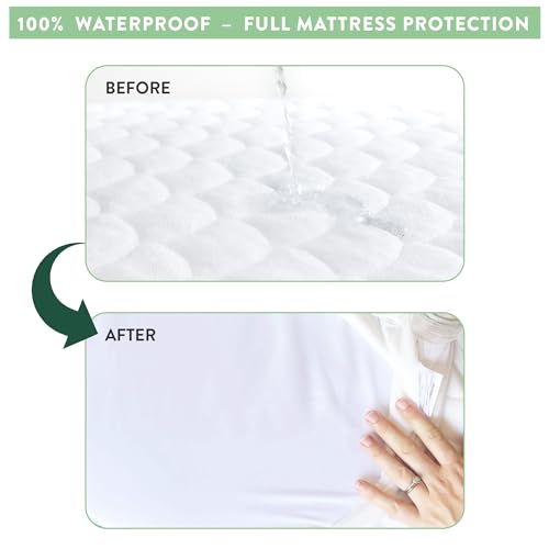 Image of Joey + Joan Waterproof Mini Crib Mattress Protector - 2 Pack, 24 inch x 38 inch Quilted Ultra Soft Bamboo Viscose Terry Mini Crib Mattress Pad Cover - Noiseless & Breathable
