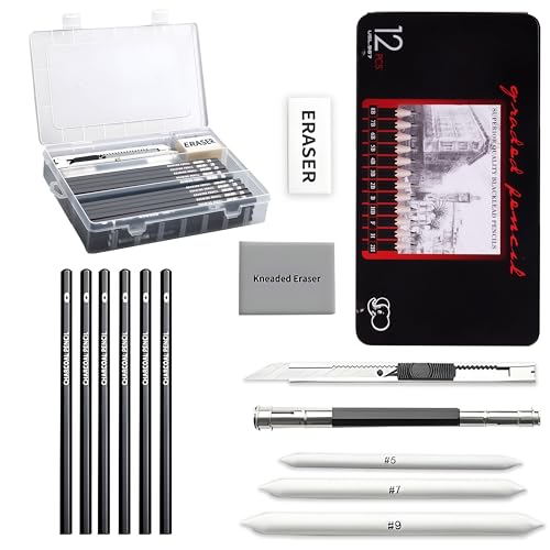 Image of DaKos Professional Sketching Pencil Set for Artists - Complete Drawing Kit with Graphite Pencils Set & Carry Box, Art Supplies for Shading & Sketching with Pencil Set in Tin Box (34 Pcs)