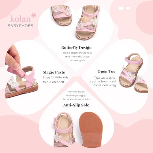 Image of Kolan Toddler Girl Sandals Open Toe Flat Princess Dress Shoes Little Kids