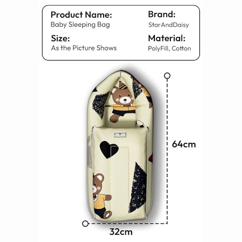 Image of StarAndDaisy 3 in 1 Baby Sleeping Bag for New Born /Baby Bedding Set for New Born /Soft and Comfortable Baby Bed for 0-12 Months /Washable & Foldable Cotton Design (Teddy-Print)