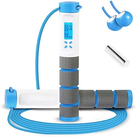 Jump Rope, Digital Weighted Handle Workout Jumping Rope with Calorie Counter for Training Fitness, Adjustable Exercise Speed Skipping Rope for Men, Women, Kids, Girls (Blue) Cover