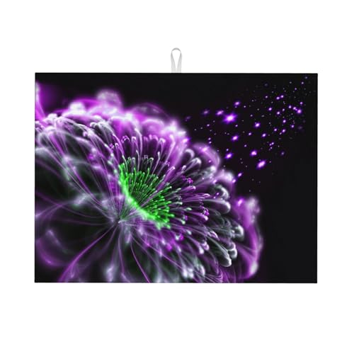 台所水切りマットバイオレットグリーングロー 速乾吸水マット 食器乾燥マット 丸めて収納 皿置き 速乾性 耐油性 抗菌 消臭 お手入れ簡単 大判 衛生 防カビ 丸めて収納 滑り止め 棚シート46*61cm