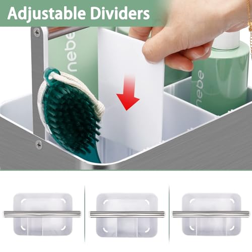 Image of BYUNER Plastic Shower Caddy Dorm - Portable Bathroom Caddy Organizer with Handle and Divider for College Dorm & Shared Bathroom, Hard Shower Tote for Toiletry, Brushed Nickel White
