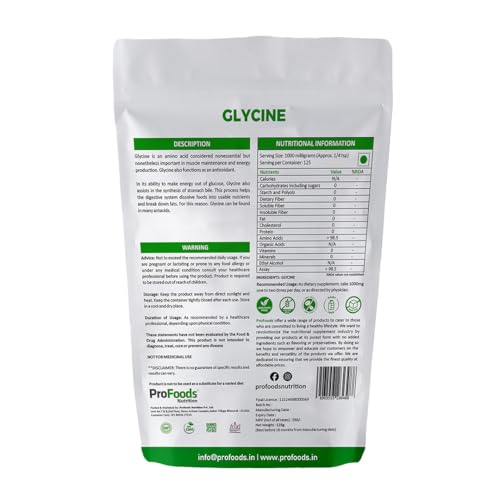 Image of ProFoods Glycine Powder - Pure, Unflavored, 1 KG | Non-GMO | No Preservatives, No Additives.