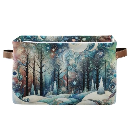 PaChyLuu Beautiful Forest Storage Basket Bin Canvas Fabric Organizer Toys Basket with Handles for Home Office Nursery, Clothes, Gifts, 1 Pcs