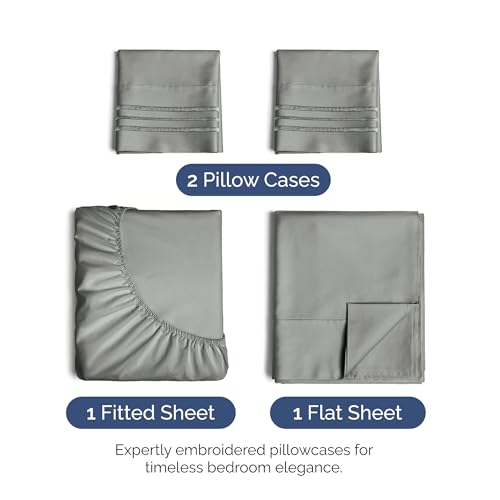 Image of Full Size 4 Piece Sheet Set - Ultra Soft & Cooling Bed Sheets - Slate Grey | Fits 8 Inch to 16 inch Mattress, Wrinkle Free & Fade Resistant with Deep Pockets, Breathable, Comfy Hotel Luxury Bedding