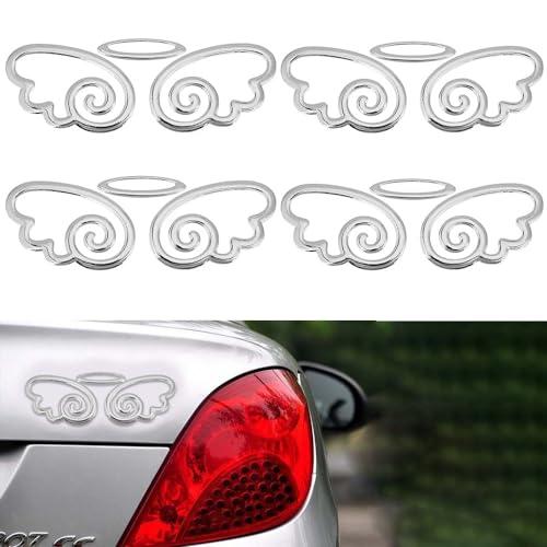 Image of 4 Pcs 3D PVC Angel Wings Car Decals, Self-Adhesive Angel Wing Car Sticker for Car Decoration Car Window (Sliver)