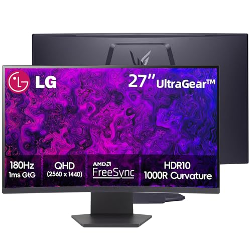 Image of LG 27 inch QHD Gaming Monitor, Ultragear Curved Display, 180Hz, 1ms, 1000R, AMD FreeSync, HDR10, 99% sRGB, Black Stabilizer, DAS Crosshair FPS Counter, HDMI x2, DisplayPort, Borderless Design, Black