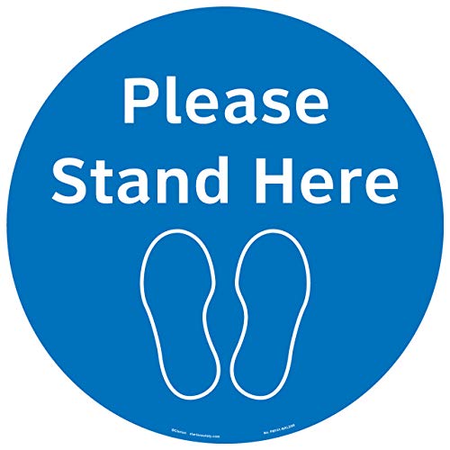 Please Stand Here Floor Marker - FM101 (Blue - FM101-BMPF4E, 16.00" x 16.00", 3M Removable Floor Marking Vinyl)