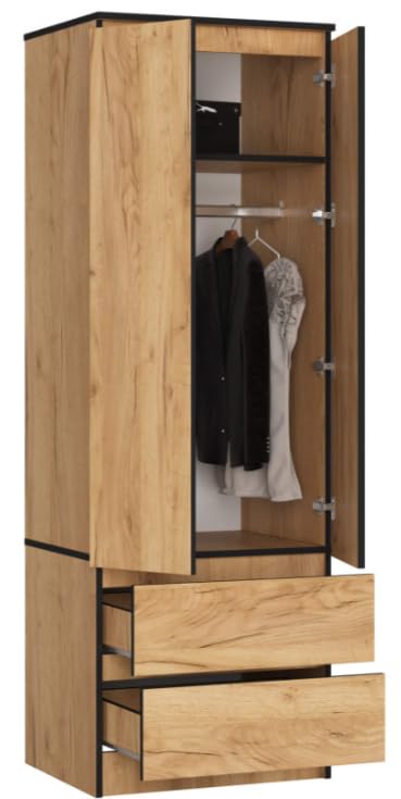 BDW - Armoire - avec 2 Portes, 2 tiroirs - pour Chambre à Coucher, Salon, Couloir - 180 x 60 x 51 cm (Chêne Craft)