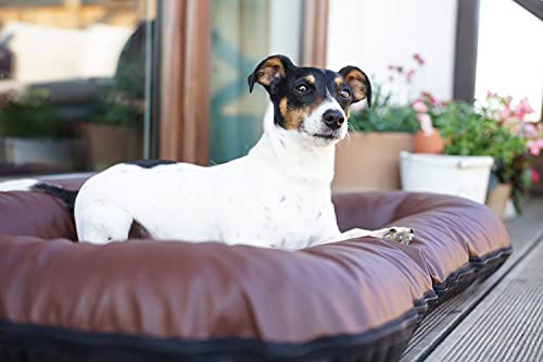 4L Textil Ella Hundebett für Mittelgroße Hunde Kunstleder Wasserfeste Matratze (90x70 cm, Braun)