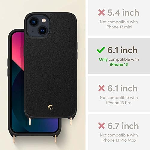 CYRILL Classic Charm [Crossbody Case] Compatible with iPhone 13 2021, PU Leather with Shockproof TPU Bumper Case with Adjustable Cord for iPhone 13 6.1inch (2021) - Black