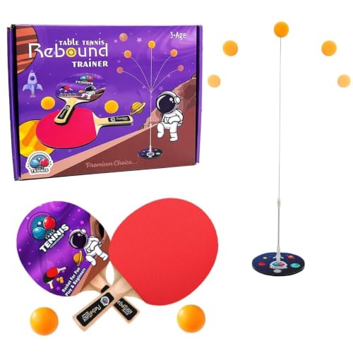 Image of Table Tennis Rebound Trainer Set for Kids & Adults, Racket and Ball Practice Game with Stand Base, Table Tennis Training Toy for Indoor Outdoor Play, 3+ Age (Astron)