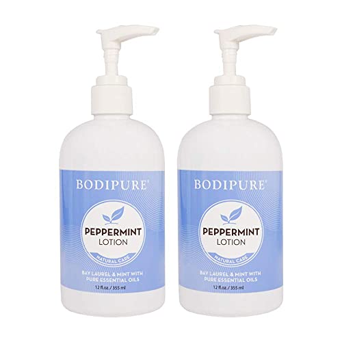 Bodipure Daily Peppermint Moisturizing Body & Hand Lotion for Normal to Dry Skin - Rich Emollients to Soft, Smooth, and Hydrate Skin - with Glycerin, Jojoba Oil, and Bay Laurel - 12 fl. oz. (2 Pack)