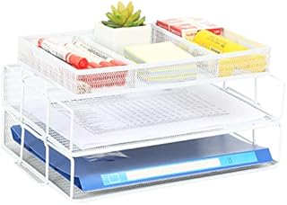 EasyPAG 2 Tier A4 Mesh in Trays Stackable Office Desk Tidy File Holder Magazine Storage Paper Organiser,Black