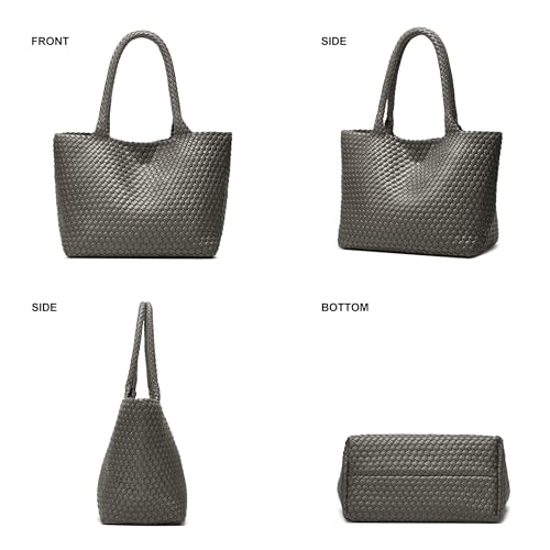 Sumrains Woven Tote Bag for Women: Handwoven Vegan Leather Bag with Detachable Clutch for Effortless Vacation Outfits (Grey) by Sumrains - Used condition - Image 7