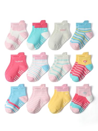 Non-Slip Cartoon Kids Socks for Girls – Breathabl &Grip Design to Prevent Slipping, Perfect for Toddlers and Young Girls (10X,KB178)