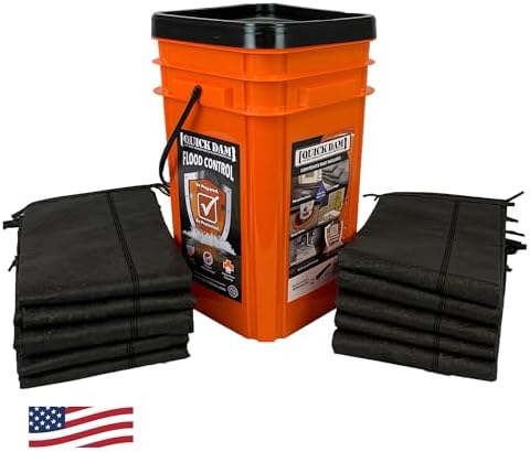 Quick Dam Grab & Go Flood Kit includes 10- 5-ft Flood Barriers in Bucket (QDGG5-10), Orange