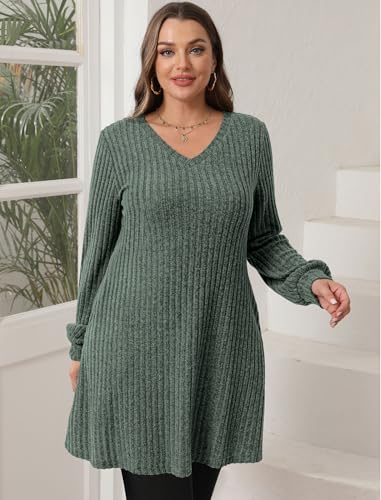 Sampeel Womens Fall Dress Casual V Neck Long Sleeve Lightweight Sweater Dress Vacation Travel Outfits 2024 Green S thumb #3