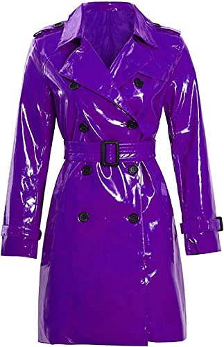 Womens Fashion Outdoor Wet Look Clothing Shiny | Raincoat PVC Leather Trench Coat