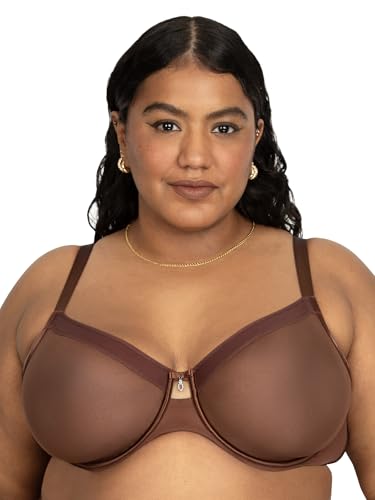 Curvy Couture Malha transparente feminina, cobertura total sem forro, suporte sexy plus size, Chocolate, 40G