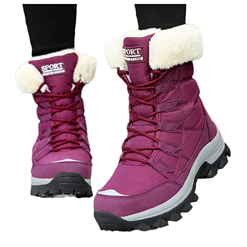 Womens Snow Boots Fur Lined Anti-Slip Warm Winter Boots Outdoor Ankle Booties Hiking Boots Ankle Waterproof Backpacking Boots for Women Outdoor Winter Boots Non-slip (Purple, 9.5-10)