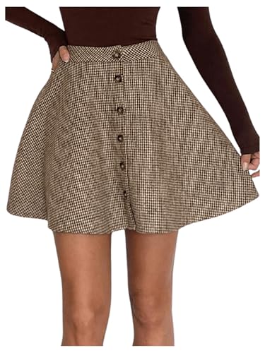 Milumia Women's Vintage Plaid Button Mini High Waist A Line Pleated Skirts