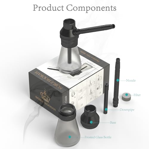 NOBLE HOOKAH Glas Bong Mini Wasser Bong - Premium Tragbare Mini Shisha Set für Reisen, Aluminium Glasbong wasserpfeife für Freund, Vater, Ehemann oder Freunde, Schwarz