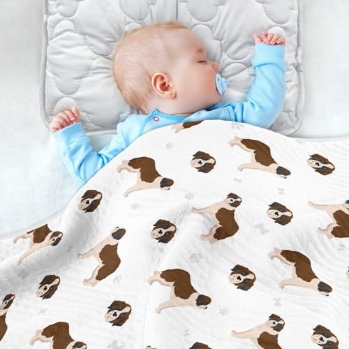 Image of Dog St Bernard Cute Baby Swaddle Blanket for Boys and Girls, Muslin Baby Receiving Swaddle Blanket, Soft Cotton Nursery Swaddling Blankets for Newborn Toddler Infant
