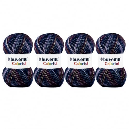 Image of Colorful Self-Striping Multicolor Fuzzy with Subtle Sheen Yarn, 56% Polyester 44% Acrylic, Each 3.53Oz(100 gr) / 252yds(230m) (No.2) (Galaxy) (4 Skeins)