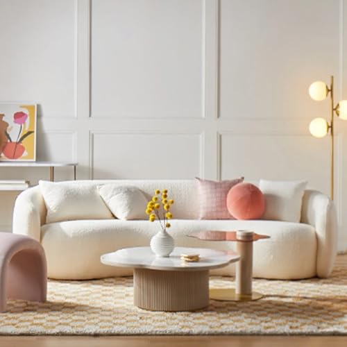 Image of LEGACY OF COMFORT Yazgur 85'' Mid-Century Modern Curved Living Room Sofa, 3-Seat Fabric Couch for Living Room, Office, Apartment (Ivory)