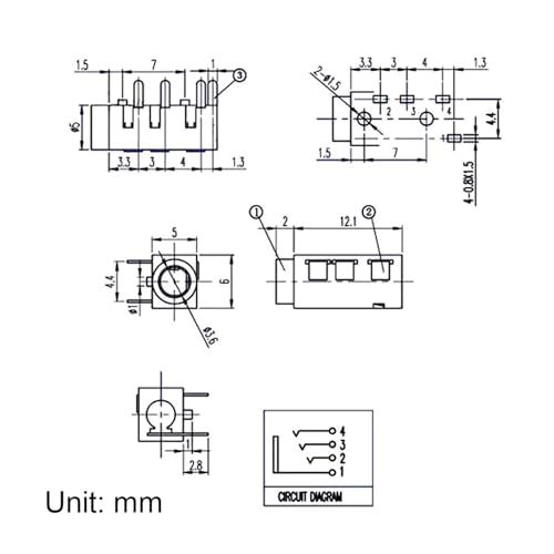 uxcell 10 piezas conector jack estéreo 1/8" 3.5mm 4 pines miniatura 6