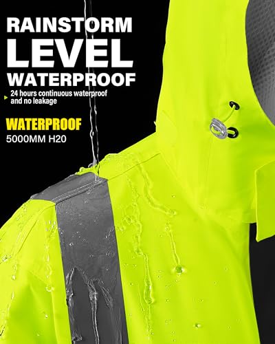 Image of iCreek Safety Rain Jacket with Hood,Waterproof Reflective High Visibility